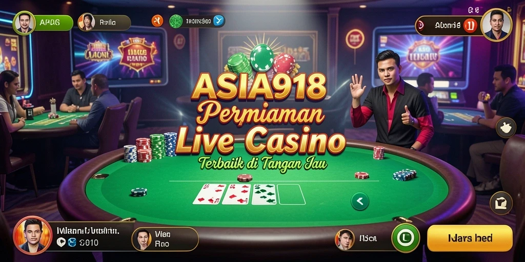 Screenshot ASIA918 menampilkan dealer cantik dan meja kasino langsung.