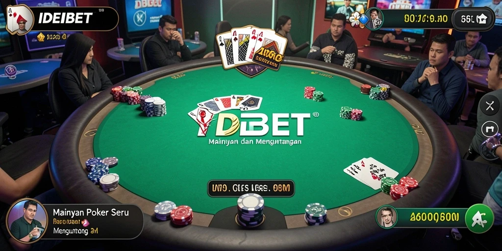Screenshot gameplay Poker dari aplikasi IDEBET yang menampilkan suasana permainan.