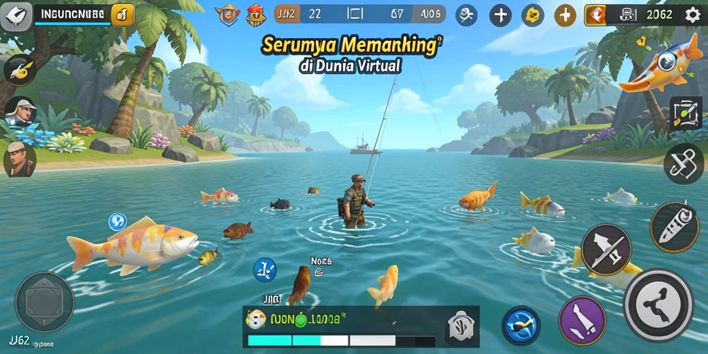 Screenshot gameplay <strong>JJ62</strong> dengan pemandangan memancing yang menakjubkan.