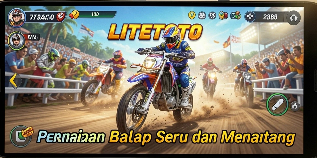 Tampilan gameplay menegangkan di LITETOTO dengan aksi balap yang cepat.