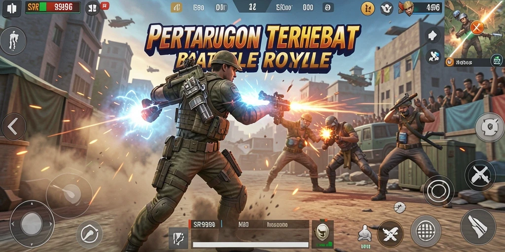 Screenshot gameplay SR996 menampilkan aksi Battle Royale yang seru.